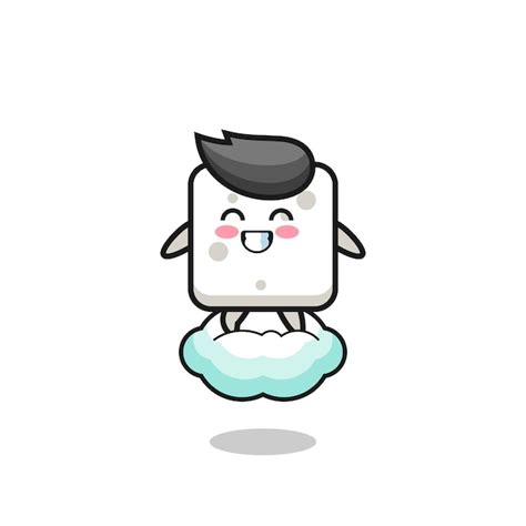 Premium Vector Cute Sugar Cube Illustration Riding A Floating Cloud