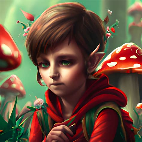 Insanely Cute And Adorable Little Elf With Red Outfit And Green Eyes Magical Forest Luminous