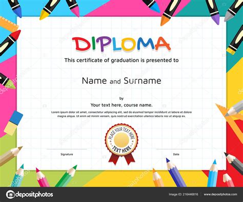 Modelo Diploma Certificado Crianças Com Borda Material Pintura