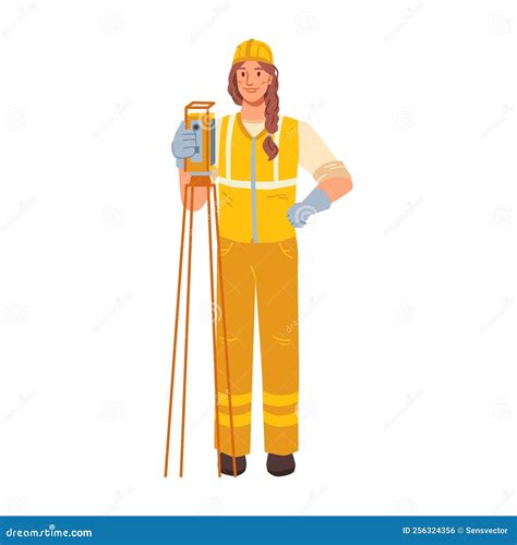 Surveyor Woman With Tripod And Instruments Stock Illustration