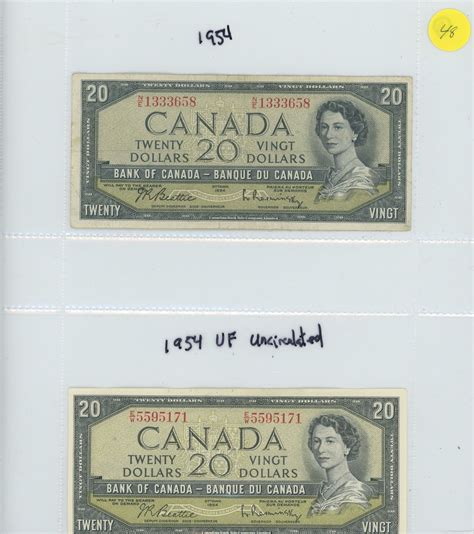 Two 1954 Bank Of Canada Twenty Dollar Bills Schmalz Auctions