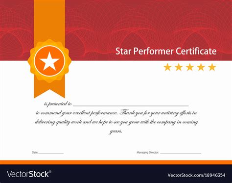 Vintage Red And Gold Star Performer Certificate Vector Image