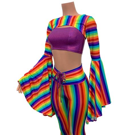 Bell Sleeve Bolero Top Rainbow Stripe Pride Outfit S Etsy Pride