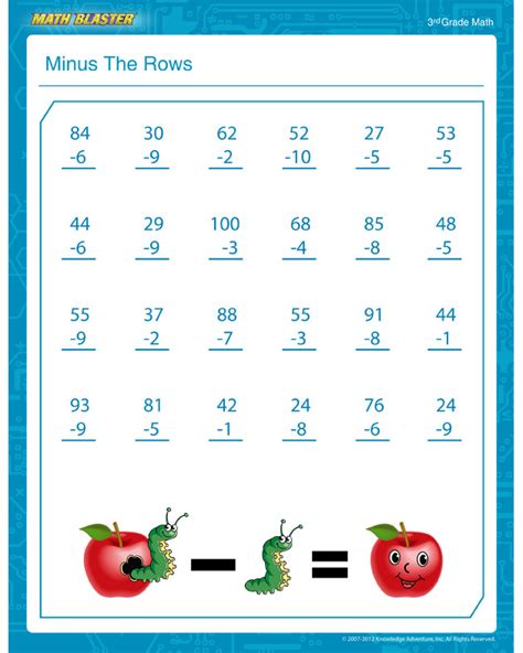 For each graph, determine where the function is discontinuous. Minus the Rows - Free Subtraction PDF for 3rd Grade - Math Blaster