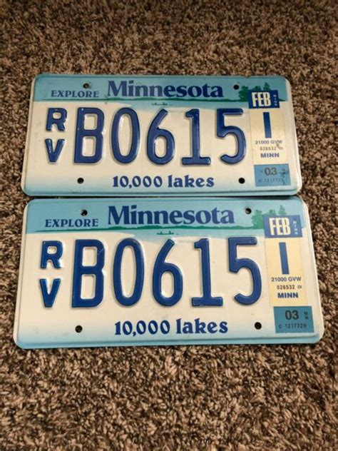 Pair Of 2003 Minnesota Rv License Plate Recreational Vehicle License