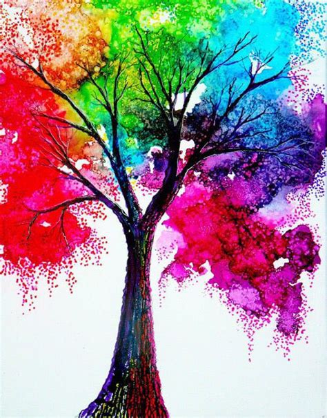 Watercolor Art Of A Tree With Different Color Leaves Diy Art Projects