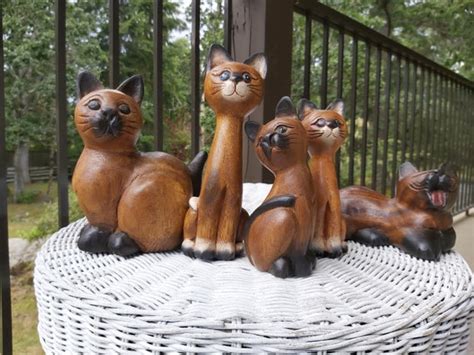 Huge Collection Of Wood Cat Figurineswooden Cat Etsy