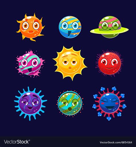 Fantastic Planets With Faces And Emotions Vector Image