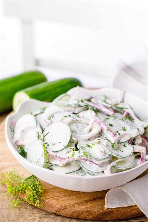 Creamy Dill Cucumber Salad With Sour Cream And Fresh Baby Dill