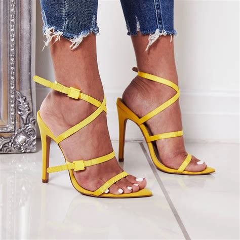 Summer Sandals Women High Heels Yellow Cross Fashion Belt For Womens Shoes In High Heels From