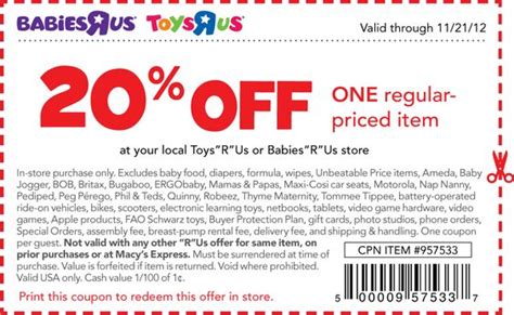 Find verified coupon codes, promo codes, and free shipping offers from hundreds of stores and retailers. 20% off a single item at Toys R Us & Babies R Us coupon ...