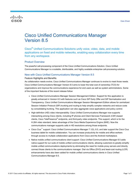 Cisco Unified Communications Manager Version 85