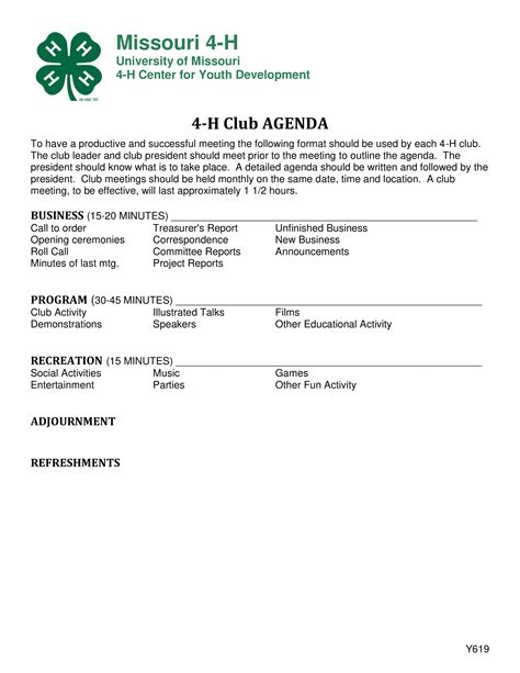 4 H Meeting Minutes Template