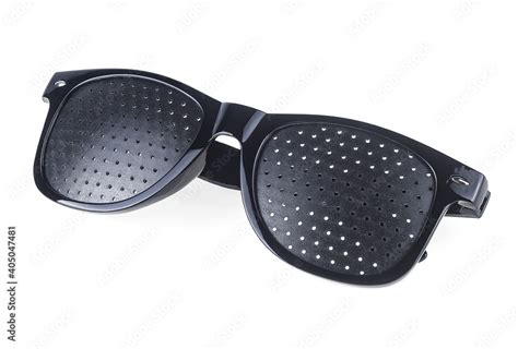 black perforated glasses with holes isolated on a white background medical spectacles