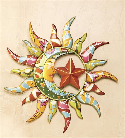 Mexicantiles.com > handcrafted mexican & southwest style decor > mexican talavera ceramic wall suns. Talavera Painted Metal Sun And Moon Wall Art | PlowHearth