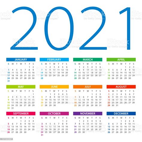 Ilustración De Calendario 2021 Ilustración Vectorial De Color La Semana