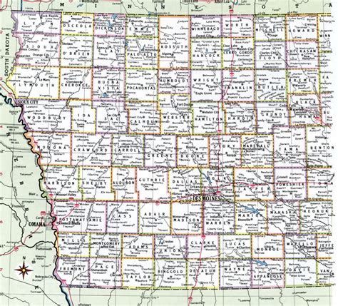 Iowa County Map With Roads Counties Cities Towns Highway State