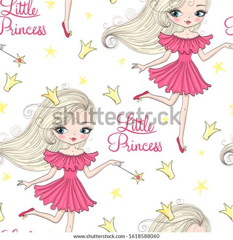 Cartoon Seamless Pattern With Hand Drawn Cute Little Princess Fairy