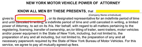 Free New York Motor Vehicle Power Of Attorney Form Pdf Word