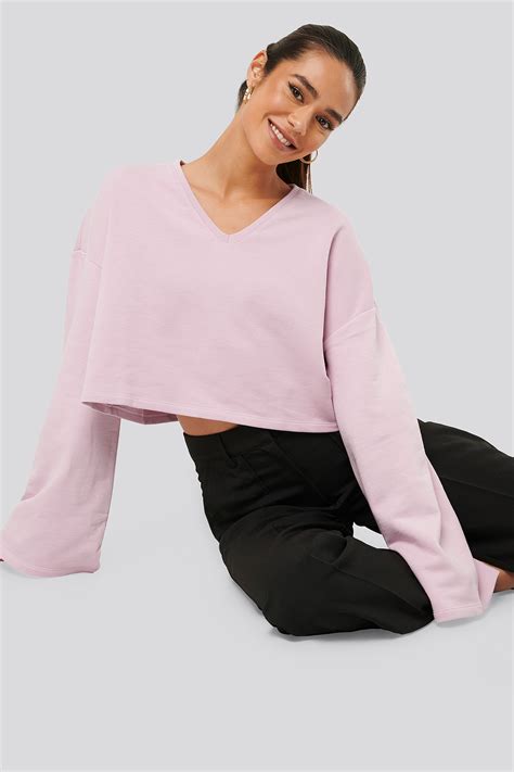 Cropped V Neck Oversized Sweater Pink Na Kd