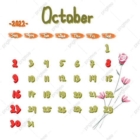 Calendar October Png Transparent Handwritten Calendar Of October 2022