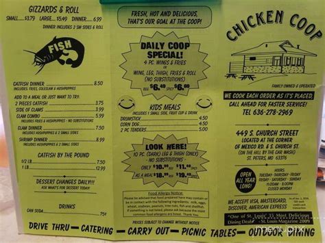 Learn which hospital is best for you! Menu of Chicken Coop in Saint Peters, MO 63376