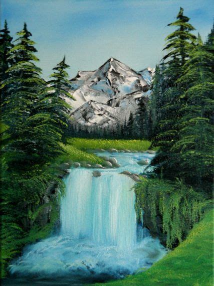 Bob Ross Tribute Oil Painting Valley Waterfall By Sfx Bob Ross Art