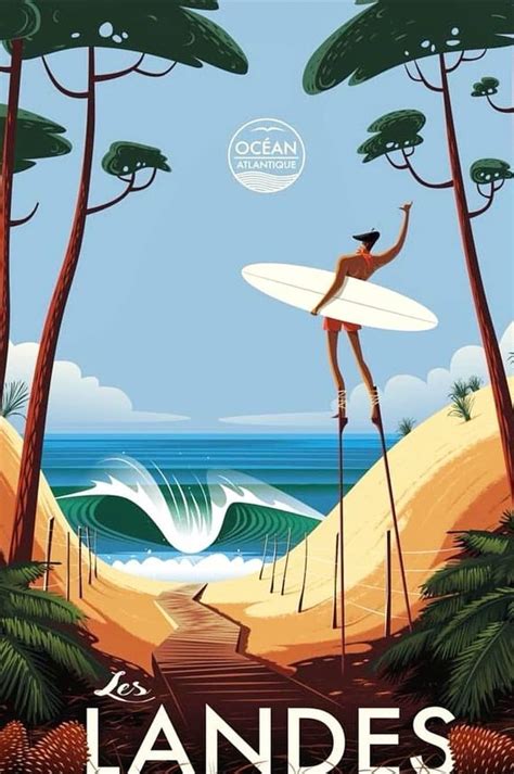 Affiche Damien Clavé Art Du Surf Affiches De Voyage Rétro Foret Des