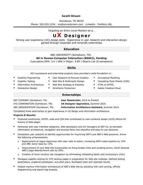 Sample Job Resume For An Entry Level Ux Designer