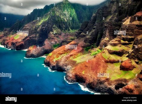 Na Pali Coastline From The Air Kauai Hawaii Stock Photo Alamy