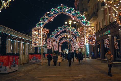 New Year And Christmas Decorations And Lights In The Streets Of Moscow
