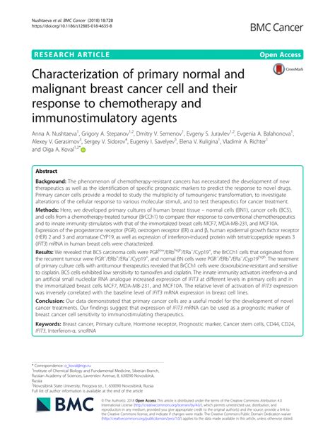Pdf Characterization Of Primary Normal And Malignant Breast Cancer