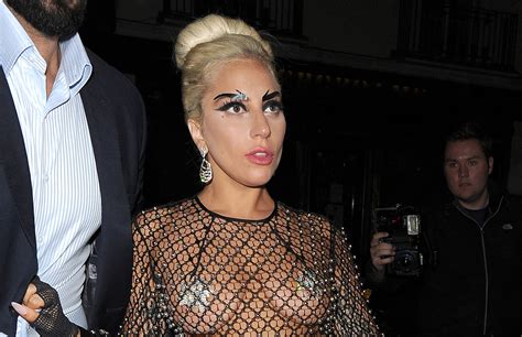 Lady Gaga Shows Off Boobs Underwear In Barely There Fishnet Outfit