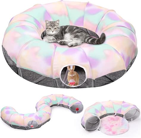 Pawaboo Cat Tunnel With Cat Bed For Indoor Cats Cat Tube Collapsible