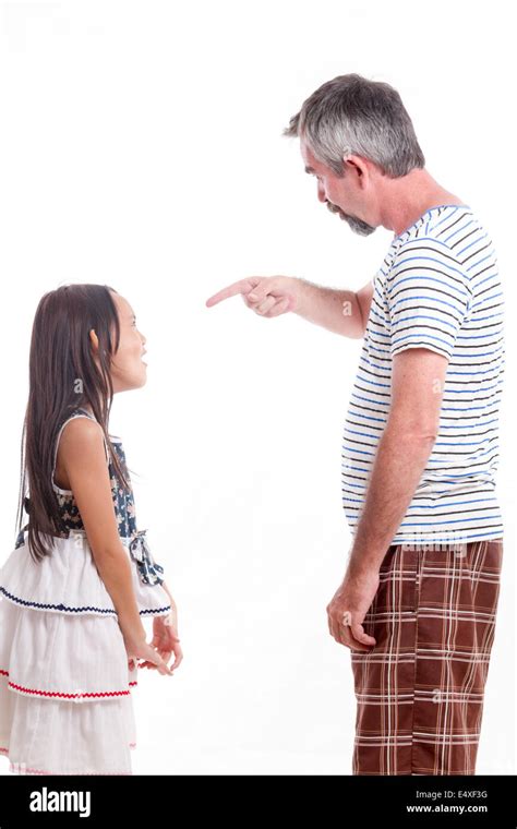 Father Scolding Naughty Daughter Pointing Finger Stock Photo Alamy