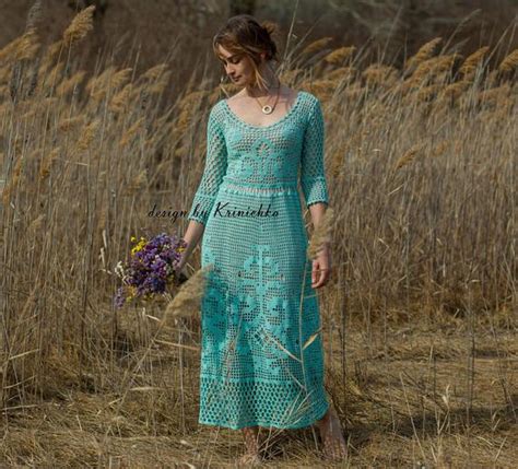 Maxi Cotton Turquoise Dress Crochet Boho Wedding Dress Etsy