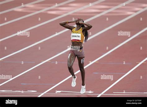 Peruth Chemutai Of Uganda Celebrates As She Wins The Gold Medal For The