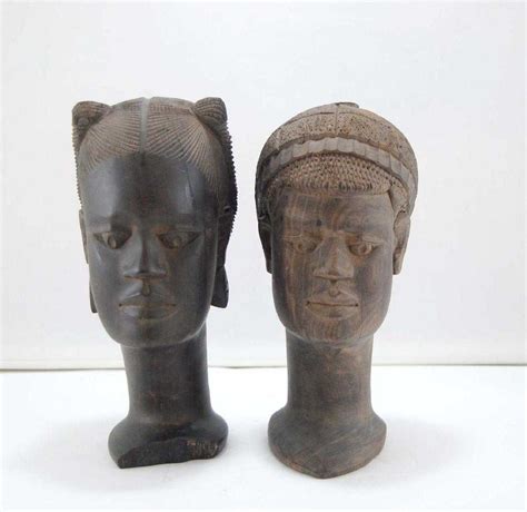 Man And Woman African Carved Wooden Heads