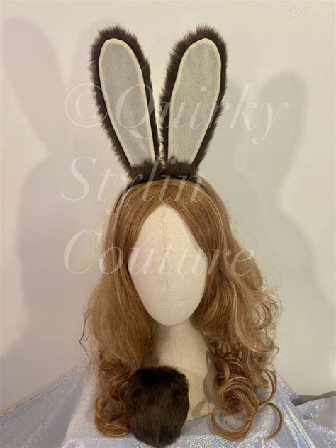 Brown Chocolate Bunny Rabbit Ears And Tail Set Posable Cosplay Etsy 日本