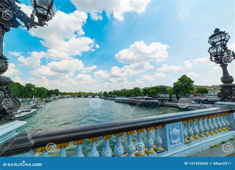 Clouds Over Alexander Iii Bridge In Paris Stock Photo Image Of Lamp