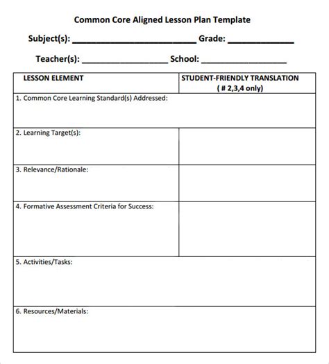 7 Sample Common Core Lesson Plan Templates To Download Sample Templates