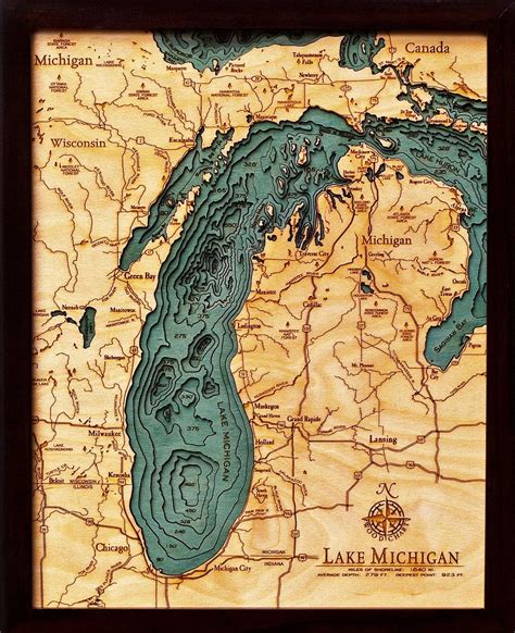 A Topographical Map Of Lake Michigan Made Out Of Wood Lake Art Map