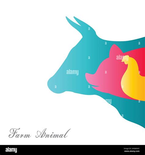 Vector Group Of Animal Farm On A White Background Cow Pig Chicken