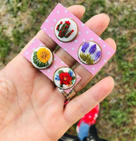 Embroidery Hoop Art Keychains Hair Ties Enamel Pins Buttons Crafts Accessories Instagram