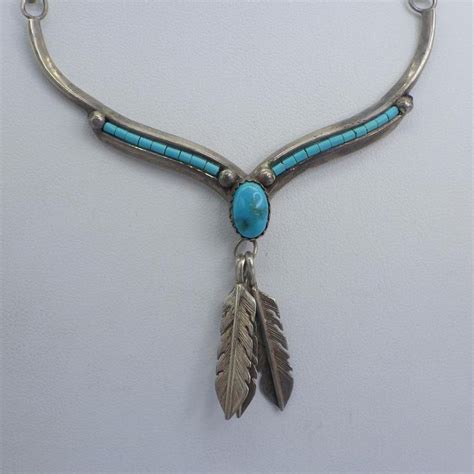 Native American Necklace Sterling Silver Turquoise Gemstones Sterling