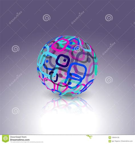 Conceptual Technology Logo Abstract Globe Made From Retro Rectangles