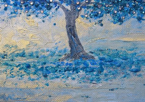 Tree Painting Original Art Blue Tree Artwork Landscape With Etsy