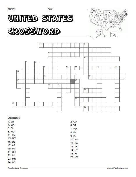 Print United States Crossword Puzzle Free Printable