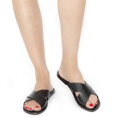 Black Leather Slide Sandals For Women Handmade The Leather Craftsmen