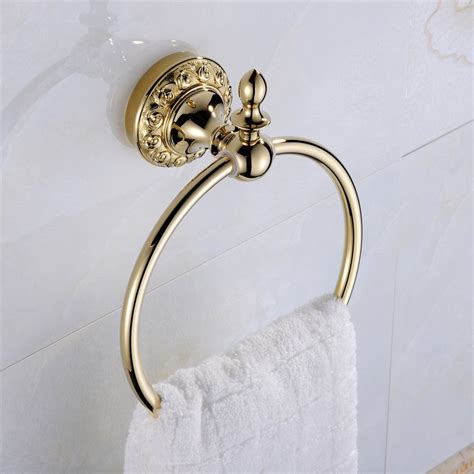 leyden wall mount bathroom golden ti pvd finish brass material towel ring racks